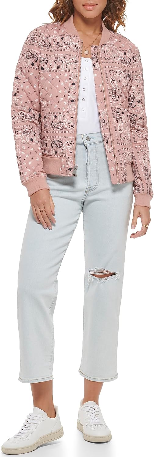 

Женская стеганая куртка-бомбер Levi's с ромбовидной отделкой и передними карманами - стандартные и большие размеры, Rose Faded Bandana