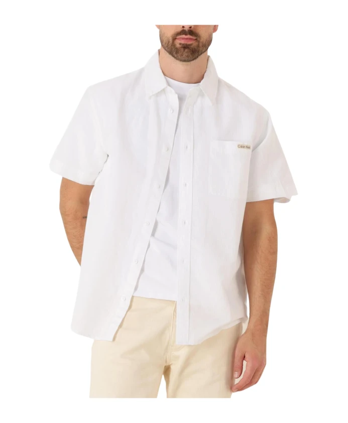 

Рубашка с коротким рукавом из льна и хлопка Calvin Klein, белый