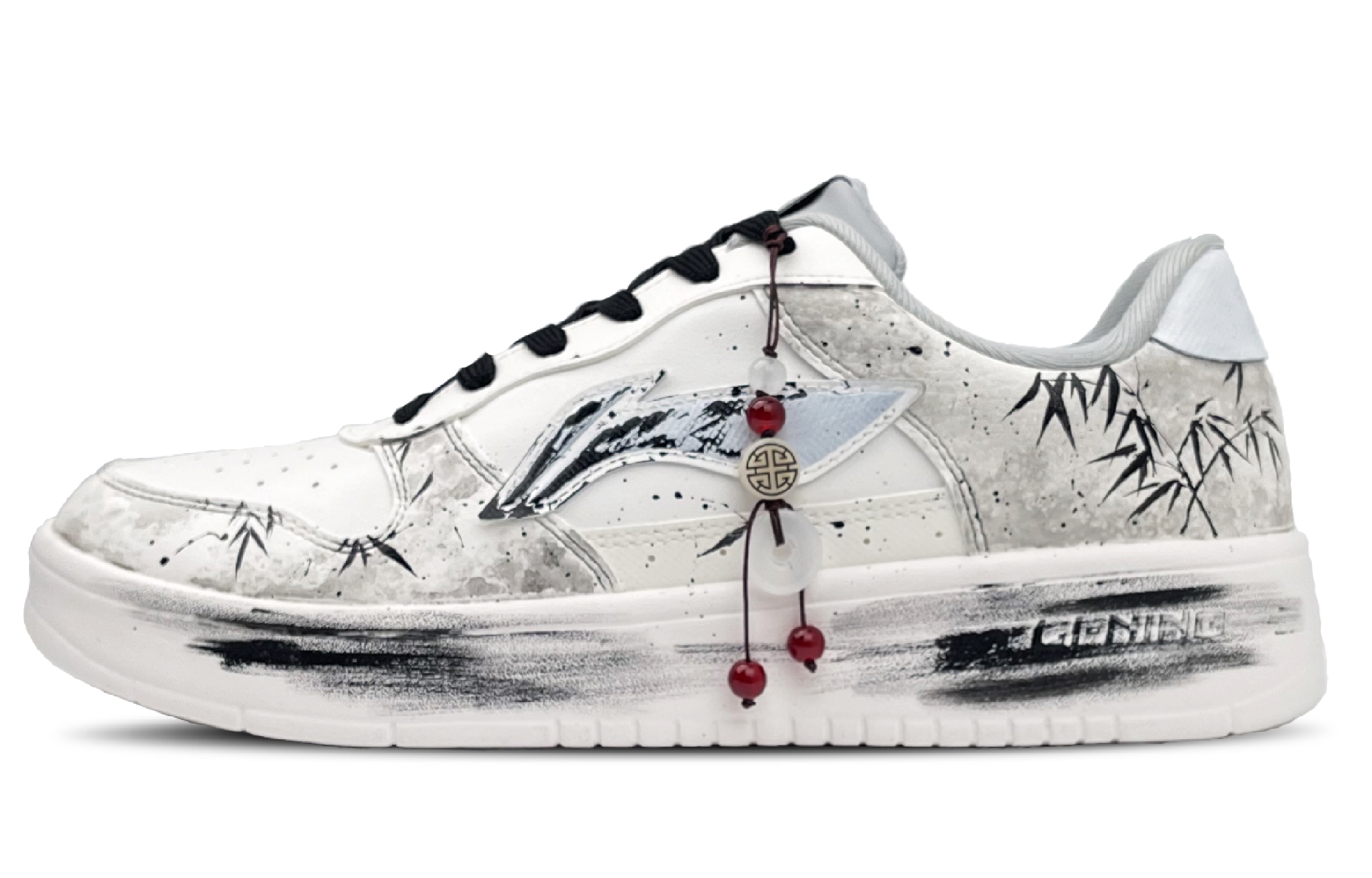 

LINING Мужские низкие кеды для скейтбординга с противоскользящей подошвой, амортизацией и устойчивостью к истиранию, цвет black white