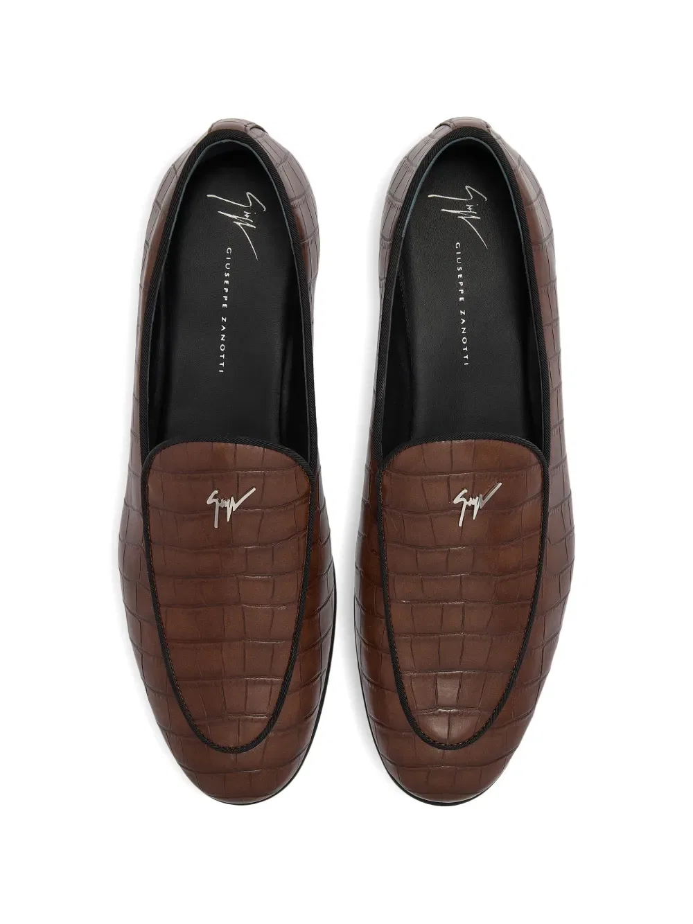 Лоферы с логотипом, имитирующим крокодиловую кожу Giuseppe Zanotti, коричневый — фото 4