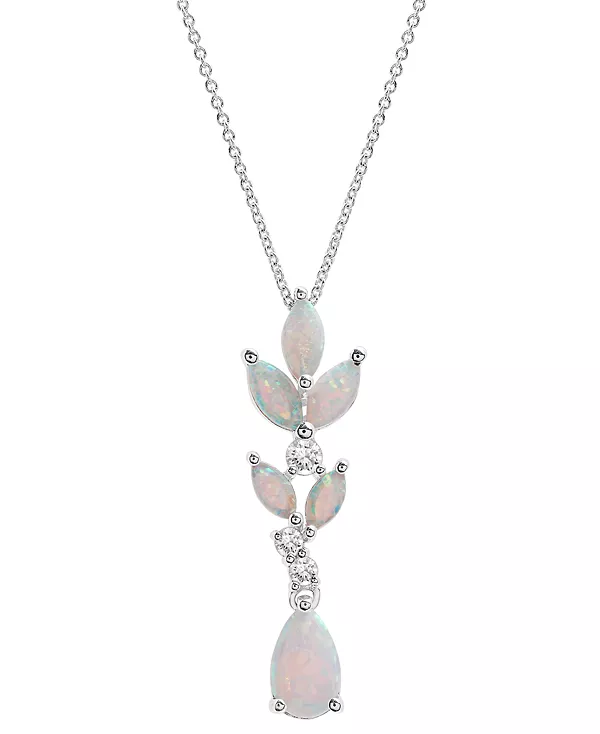 

Ожерелье с подвеской в виде виноградной лозы длиной 18 дюймов из стерлингового серебра с выращенным в лаборатории опалом (1-1/10 карата, tw) и выращенным в лаборатории белым сапфиром (1/5 карата, tw) Macy'S, opal