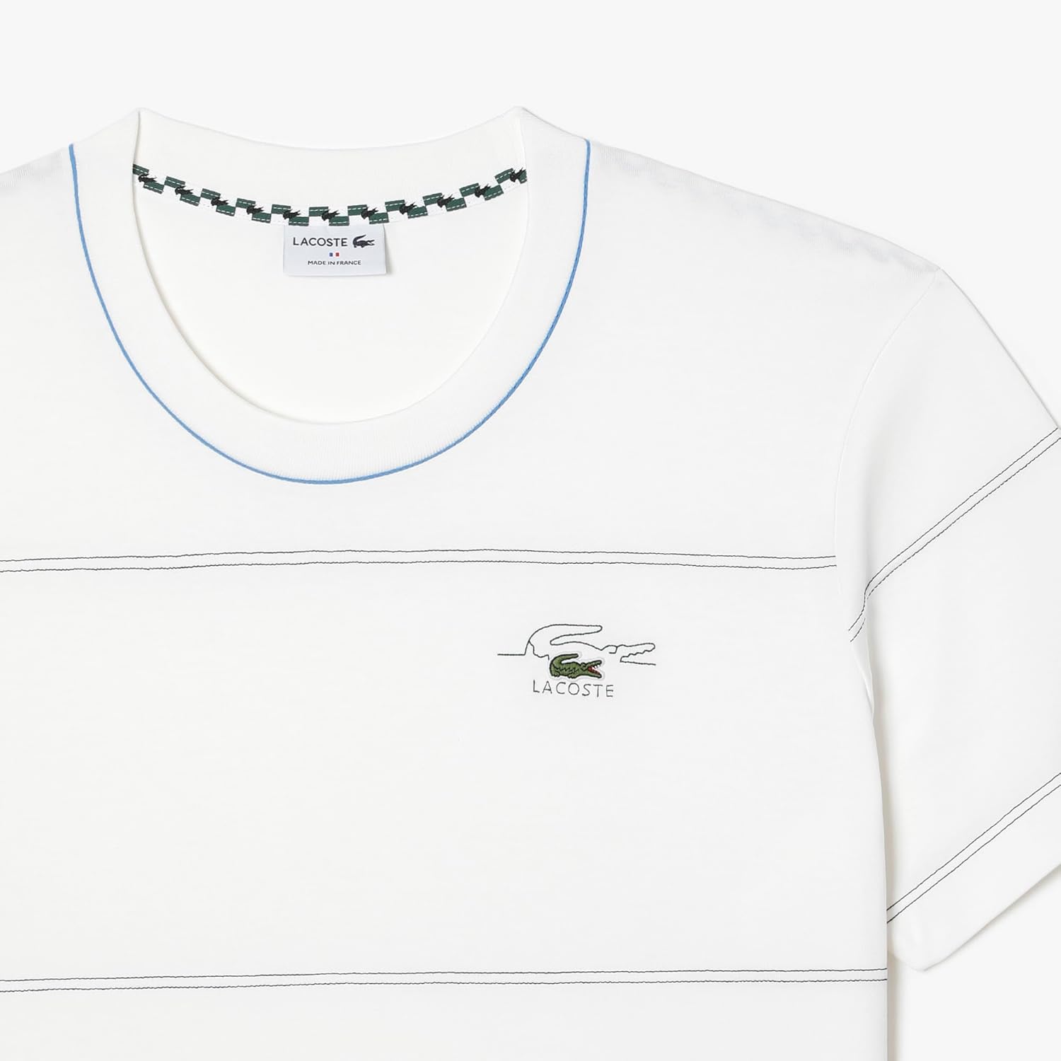 Мужская футболка Lacoste с круглым вырезом, коротким рукавом, свободным кроем и полосками, Flour — фото 2