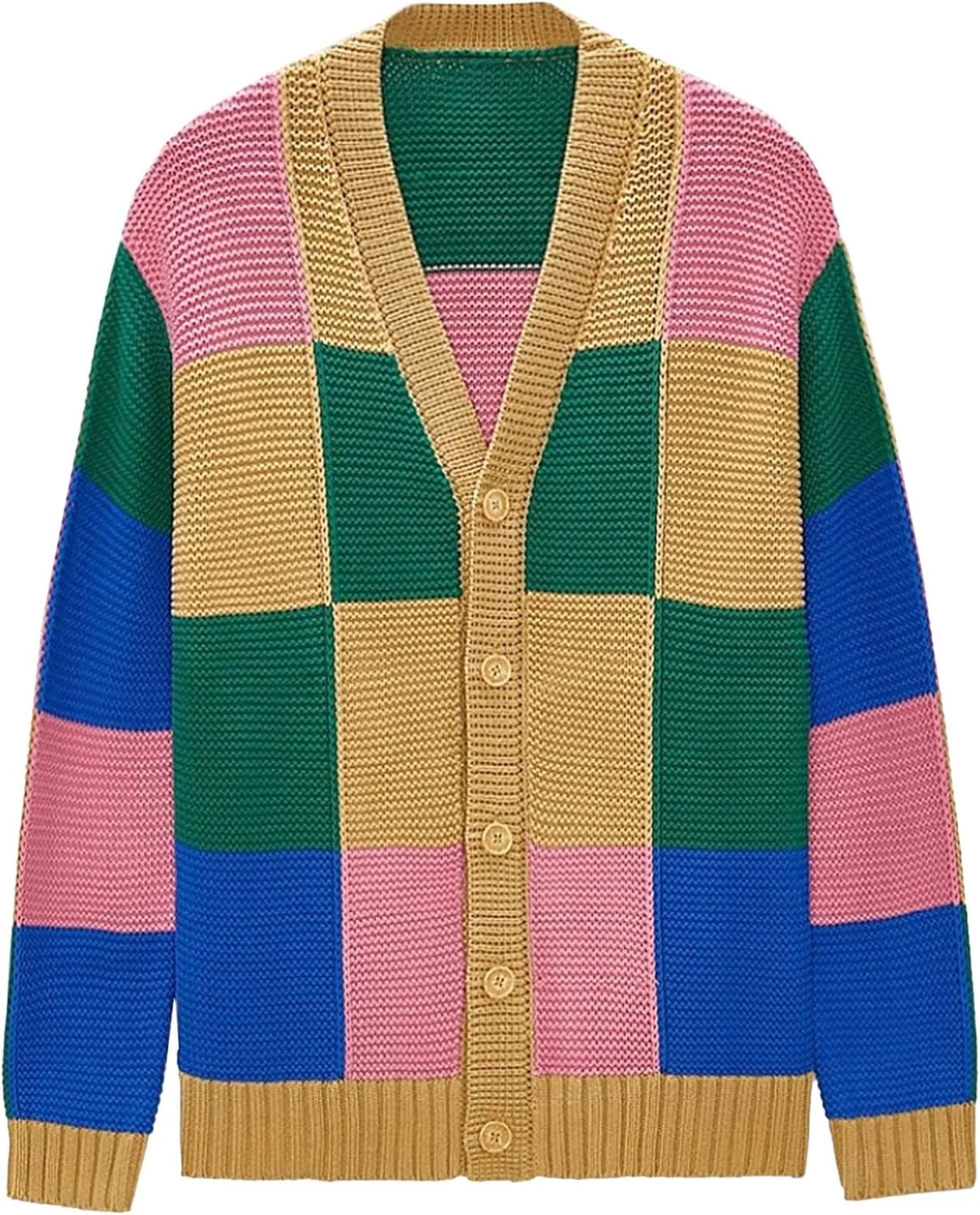 

Мужской кардиган с цветными блоками и приталенным силуэтом JEShifangjiusu