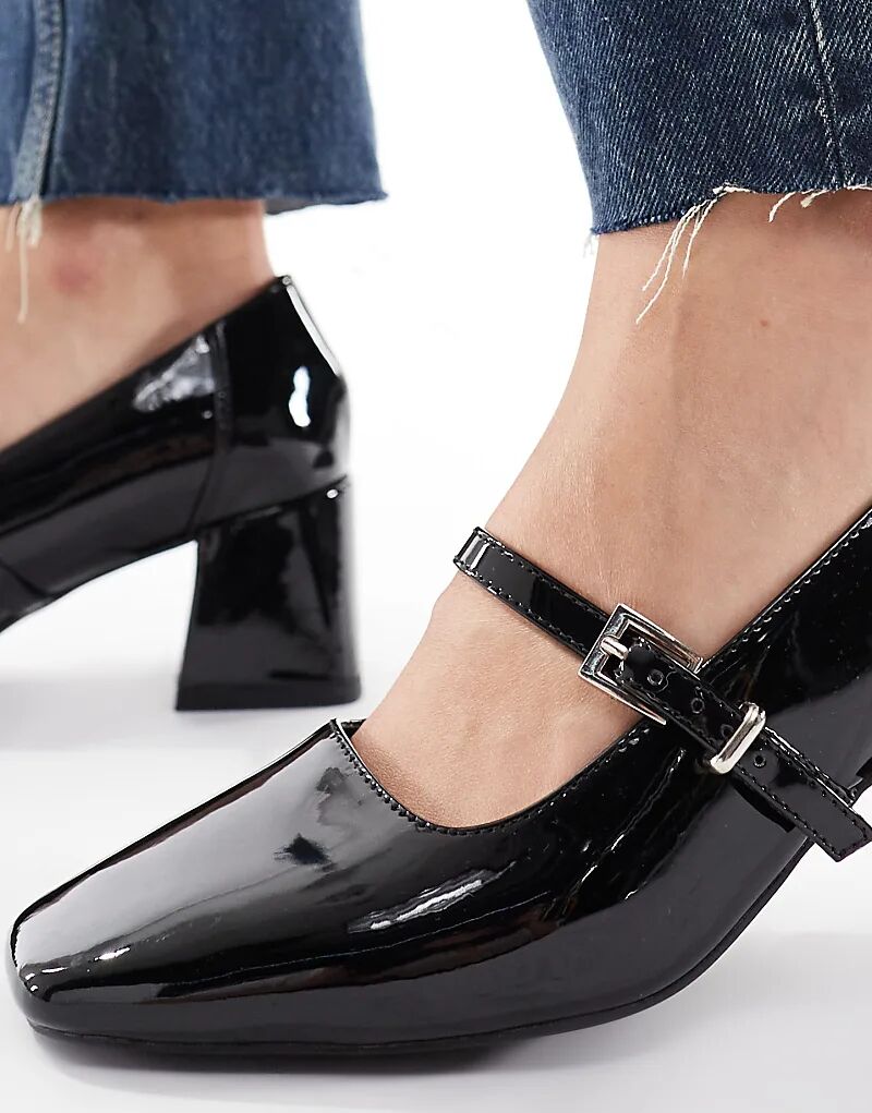 Туфли London Rebel Wide Fit Camila на каблуке средней высоты, лакированные, черные — фото 3