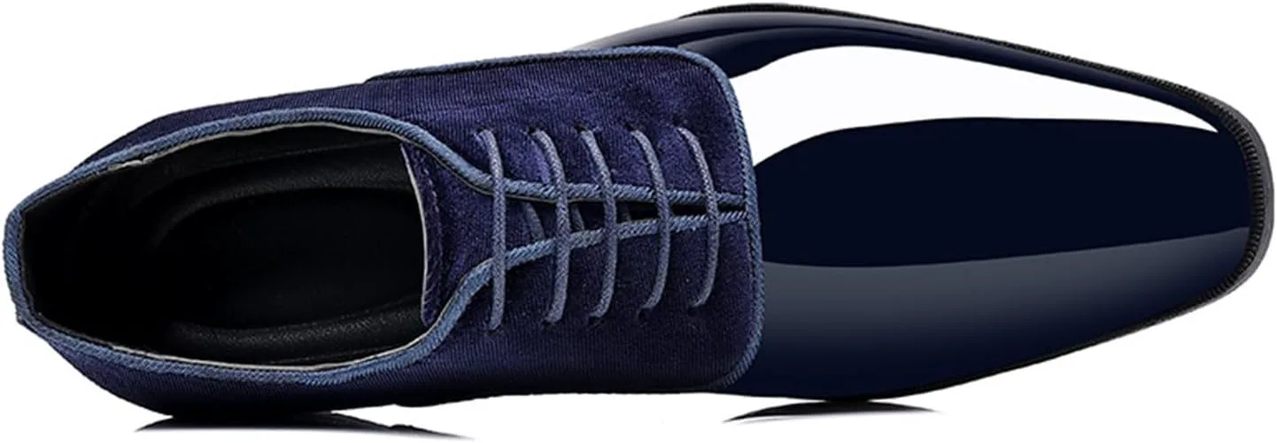 

Мужские винтажные туфли с высоким блеском из лакированной кожи и замши, оксфорды для вечернего и делового костюма, смокинговые туфли Rojieso, синий