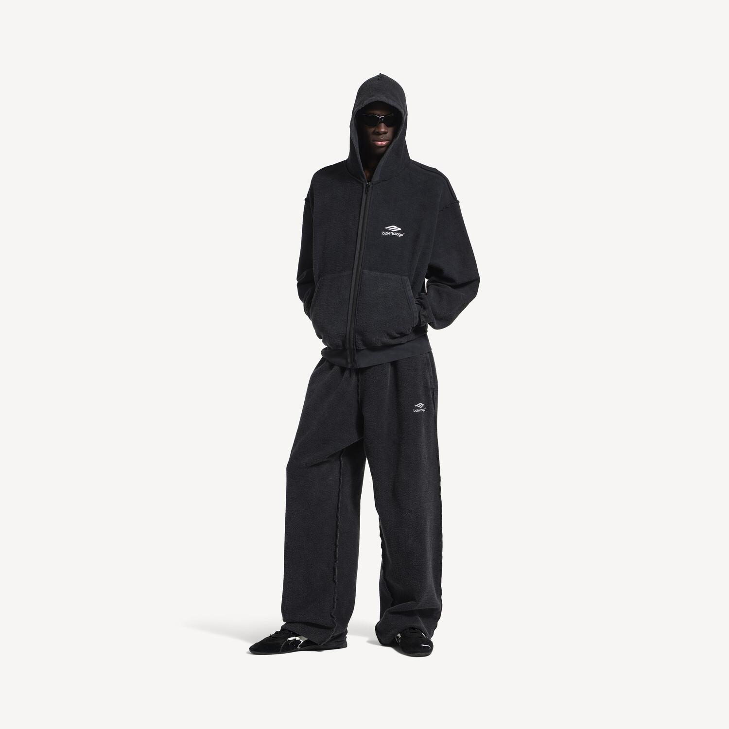 

Мужское худи на молнии с эффектом изнанки 3b sports icon в выцветшем черном цвете BALENCIAGA, выцветший черный