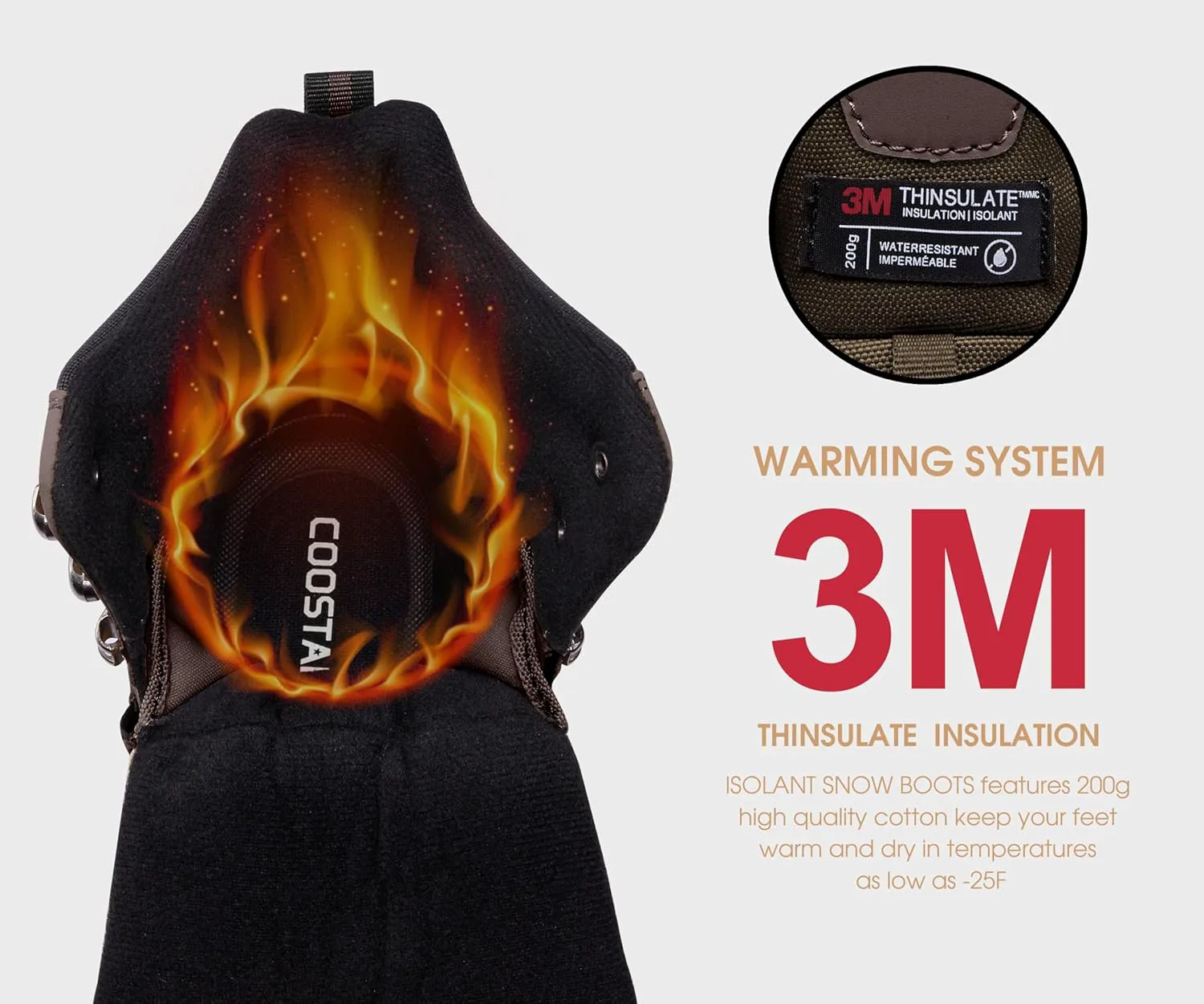 

Мужские зимние ботинки с утеплителем и водонепроницаемой защитой для холодной погоды Coostar, темно-коричневый