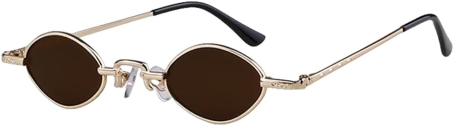 

Ретро круглые тонкие солнцезащитные очки для женщин в миниатюрной ромбовидной оправе, маленькие металлические овальные солнцезащитные очки красного цвета MTZJH, C3 Tea