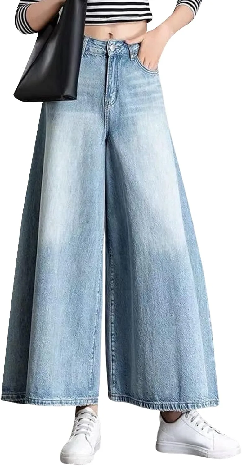 

CHARTOU женские джинсы с высокой талией и расклешенными штанинами