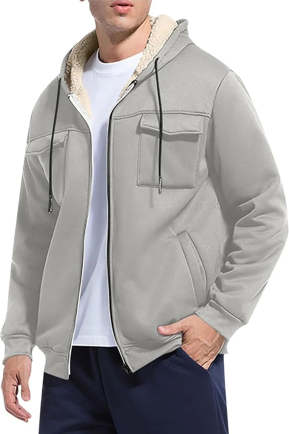 

Мужской флисовый худи 2026 Vintage Zip Up Pullover Plus Size с карманами