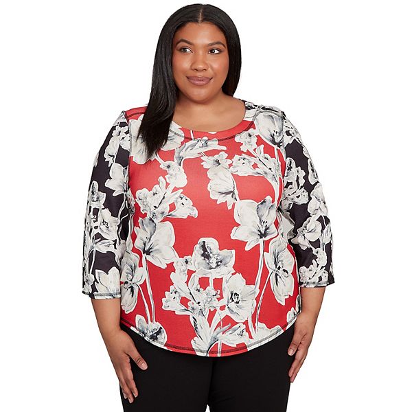 

Топ Plus size с динамичным цветочным принтом в стиле винтаж Alfred Dunner