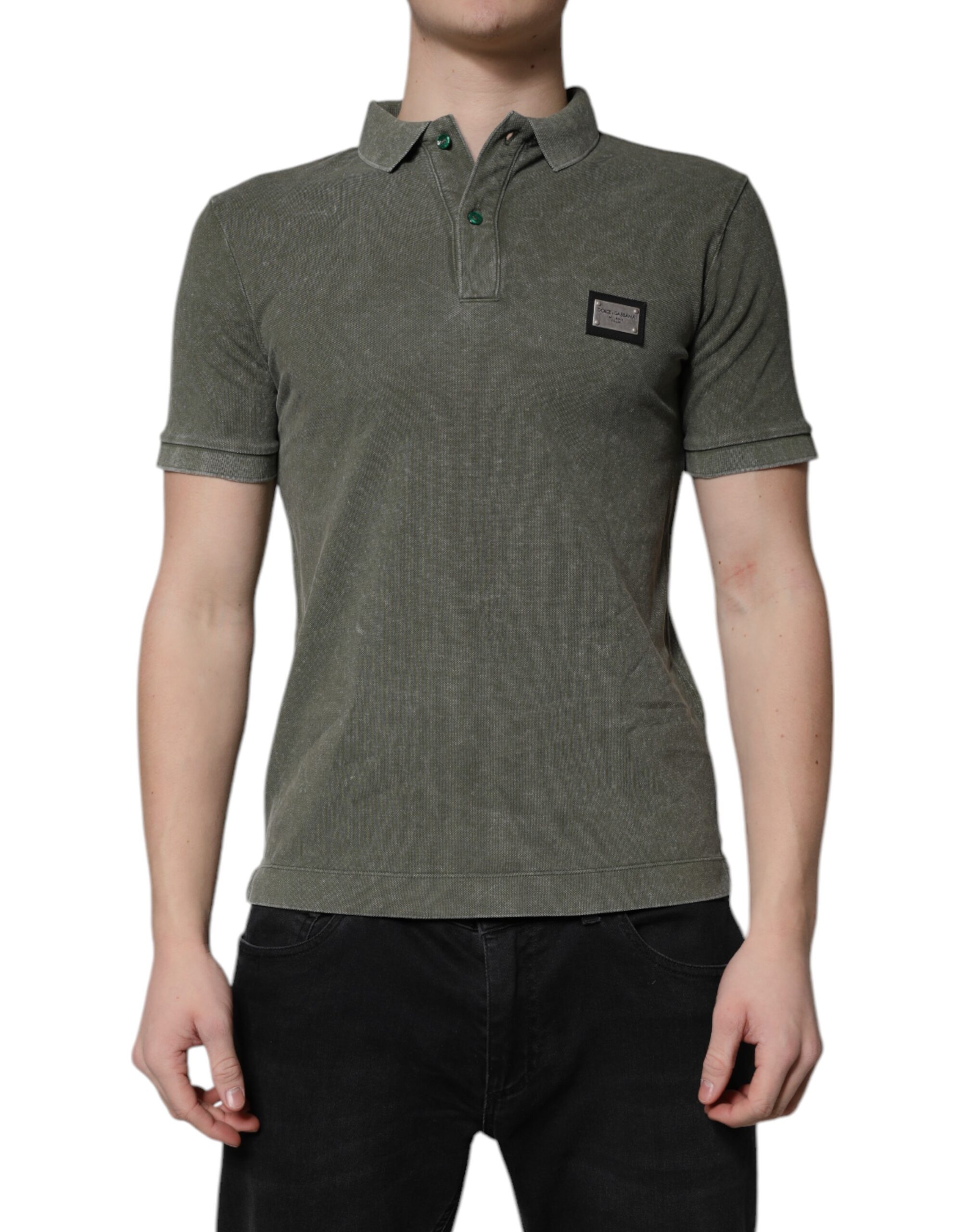 

Футболка-поло из хлопка с логотипом Army Green Dolce & Gabbana