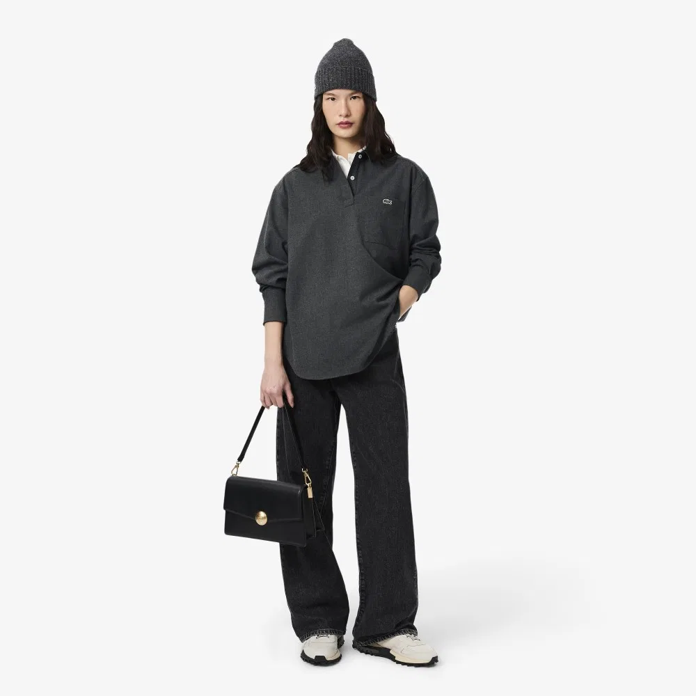 Топ женский Lacoste Flannel Polo, серый — фото 4