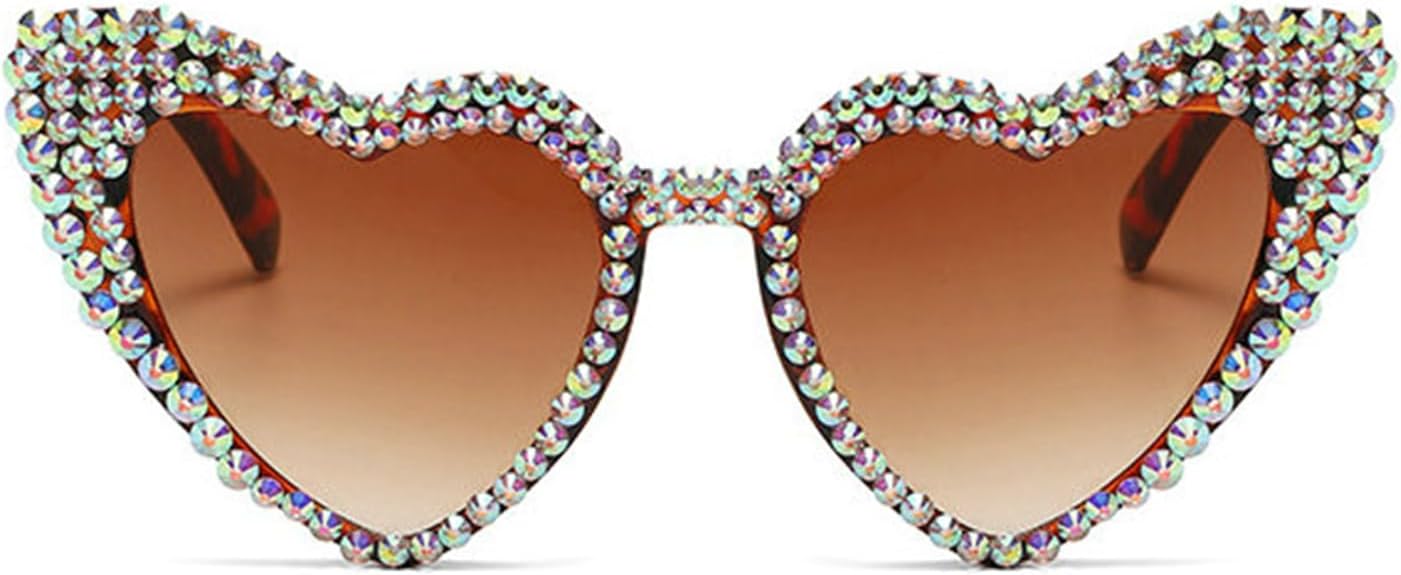 

Солнцезащитные очки Willochra Trendy Rhinestone Love Heart Sunglasses - Ретро-очки в форме сердца Diomand Glasses, забавные для вечеринок и активного отдыха, для женщин и мужчин, Leopard