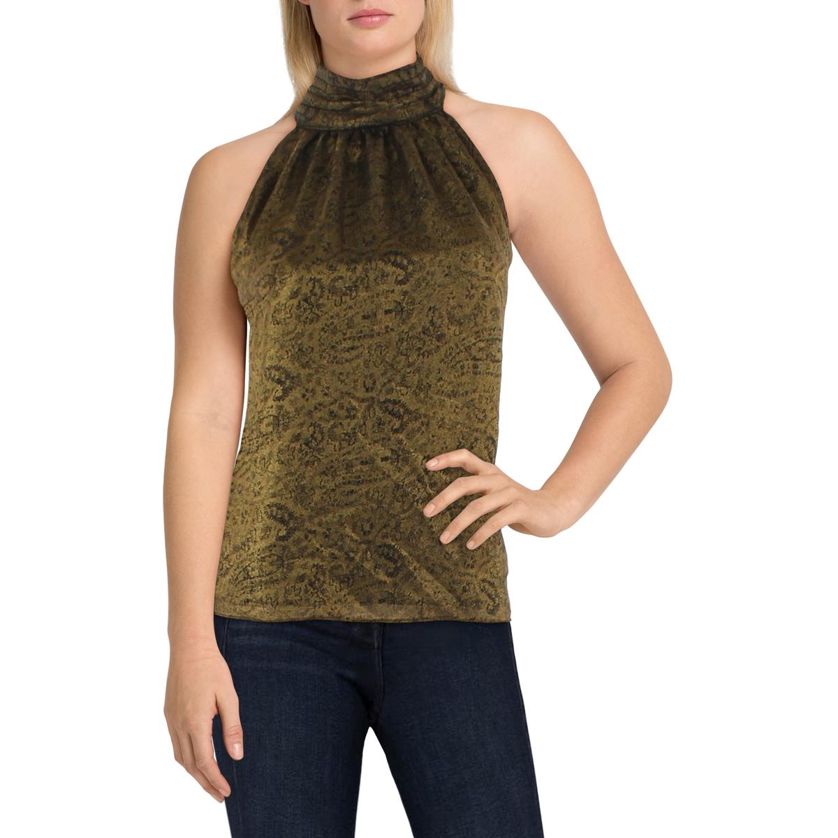 

Женский металлический топ с воротником-халтером Joie, цвет gold foil and caviar