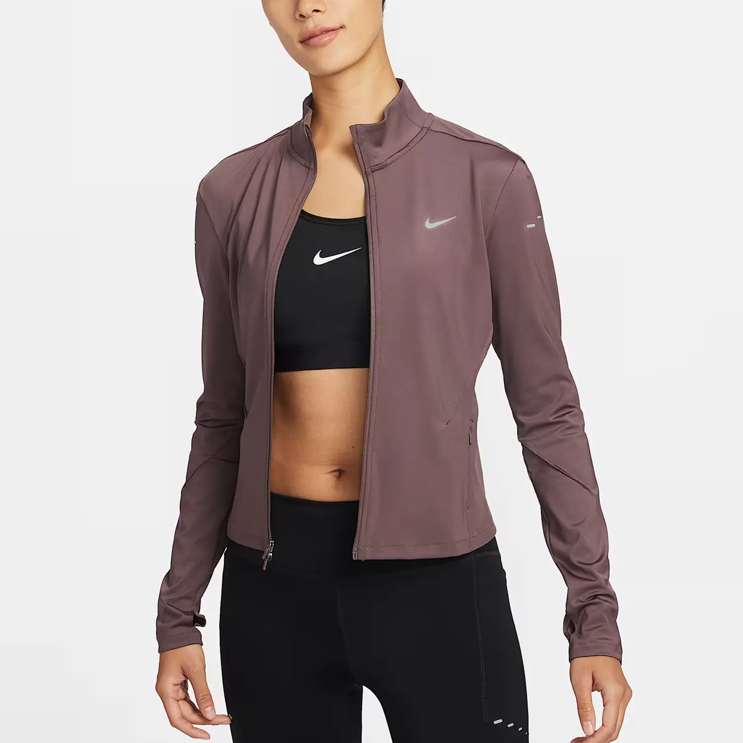 Женская беговая кофта Swift Dri-FIT с молнией Nike, totem черный фиолетовый — фото 3