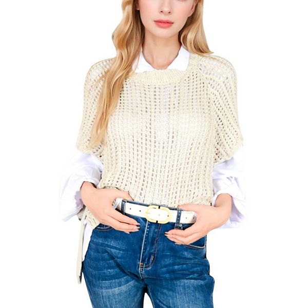 

Женский пуловер-жилет с открытой вязкой, короткими рукавами и резинкой по низу Anna-Kaci