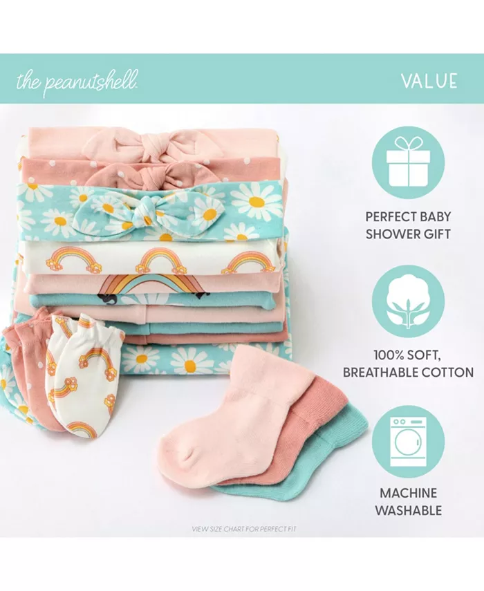 Детский набор для новорожденных Baby Girls Carefree Floral, 16 предметов, розовый/аква The Peanutshell, мультиколор — фото 4
