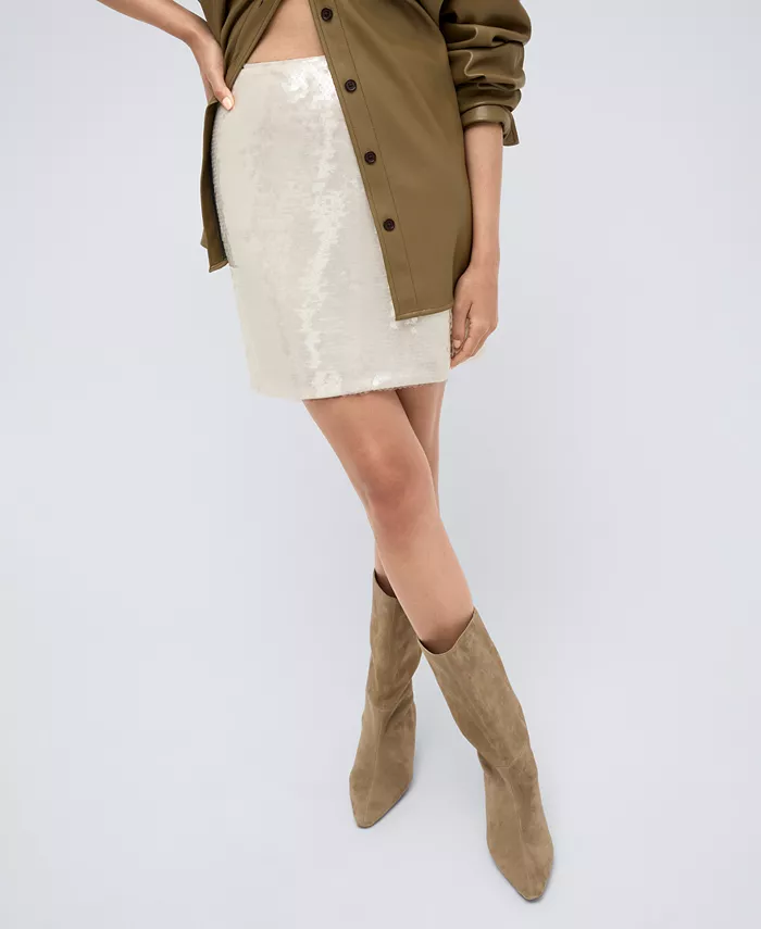 

Женская мини-юбка А-силуэта с пайетками и застежкой на молнию сзади Kenneth Cole, белый