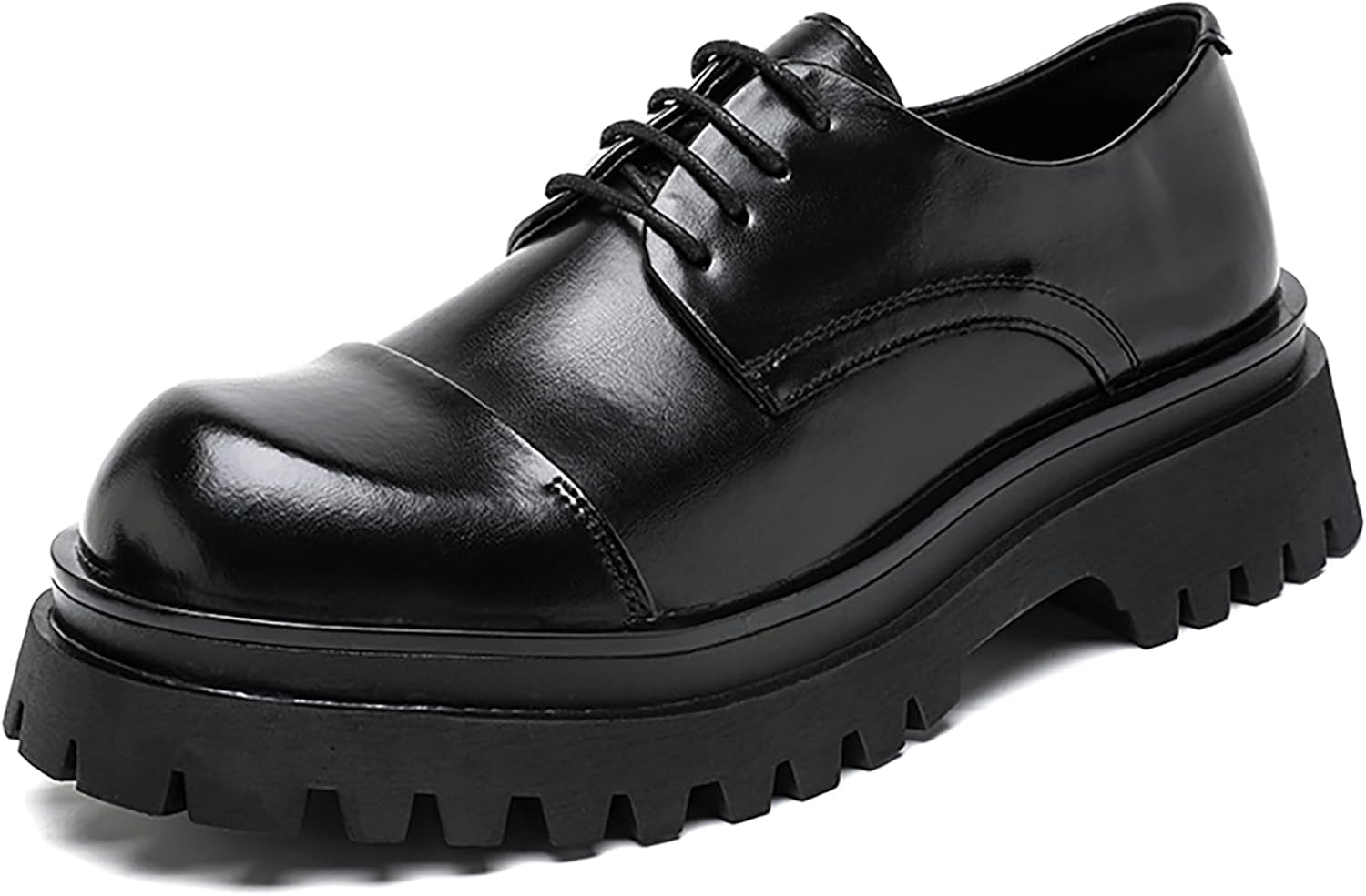 

Мужские оксфорды с платформой и закрытым носком, удобные, с круглым большим пальцем, с рифленой подошвой, противоскользящие, увеличивающие рост, классические деловые туфли на каждый день для офиса и работы Nengmaon, черный