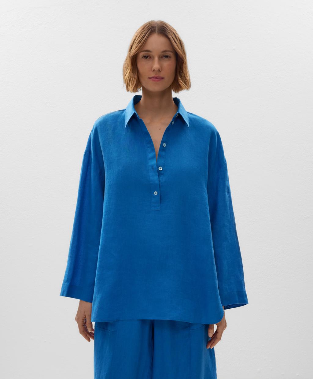 

Рубашка оверсайз из 100% льна Oysho, цвет Electric Blue