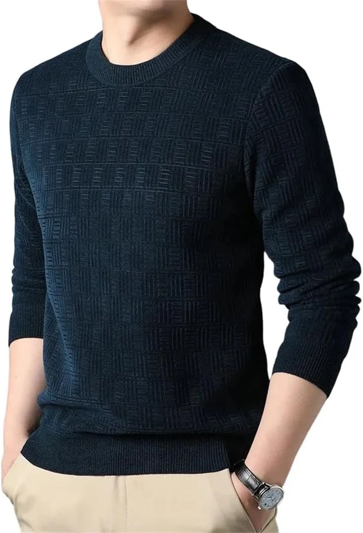 

Мужской свитер с круглым вырезом в клетку, мягкий и теплый