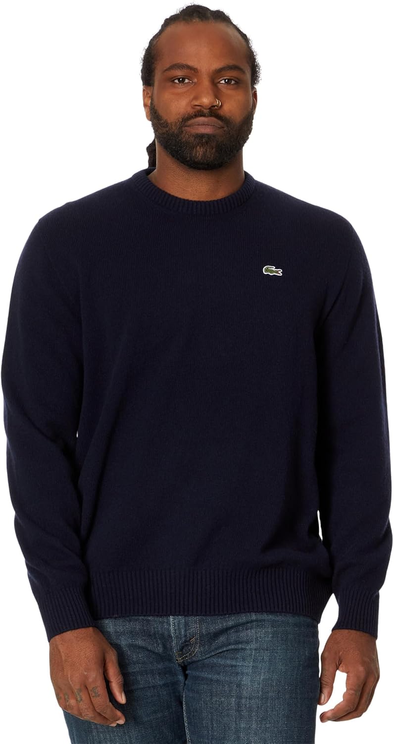 

Lacoste мужской классический приталенный длинный рукав кашемировый свитер с круглым вырезом, Navy Blue