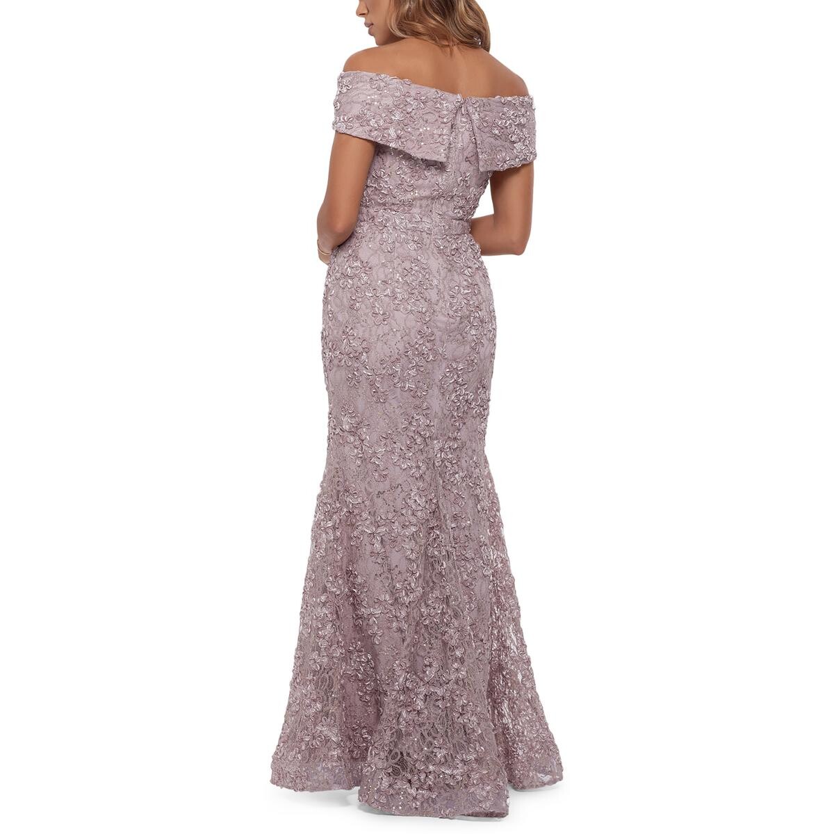 

Женское кружевное вечернее платье с открытыми плечами Petites Xscape, цвет Taupe