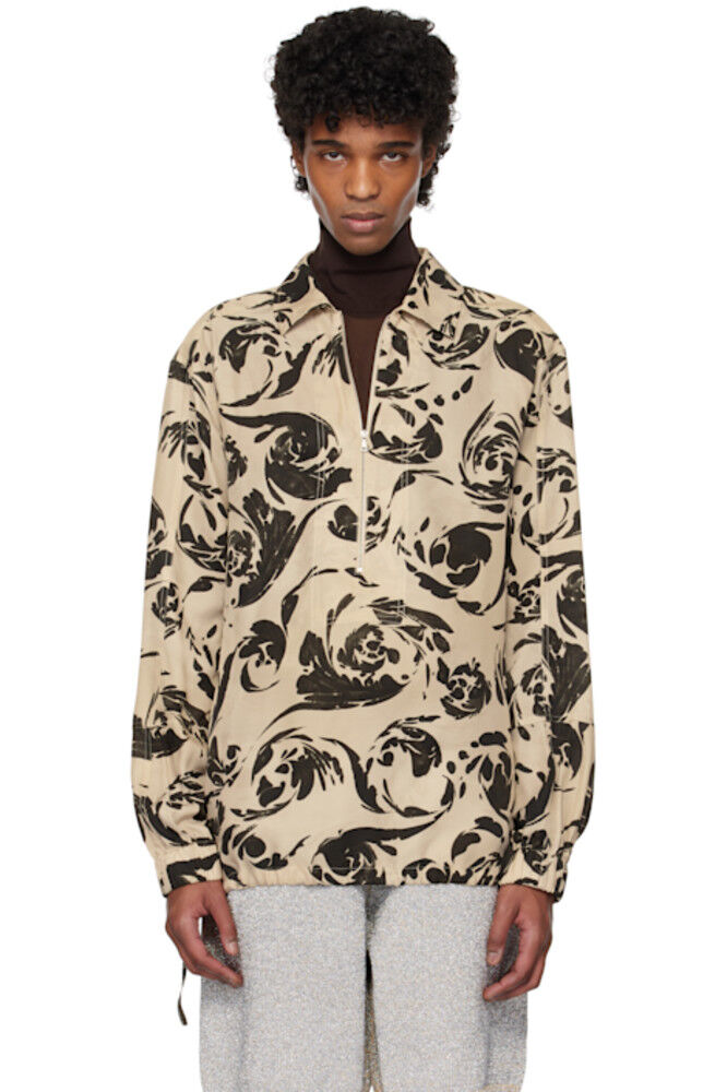 

Бежевая и черная рубашка с полумолнией Dries Van Noten