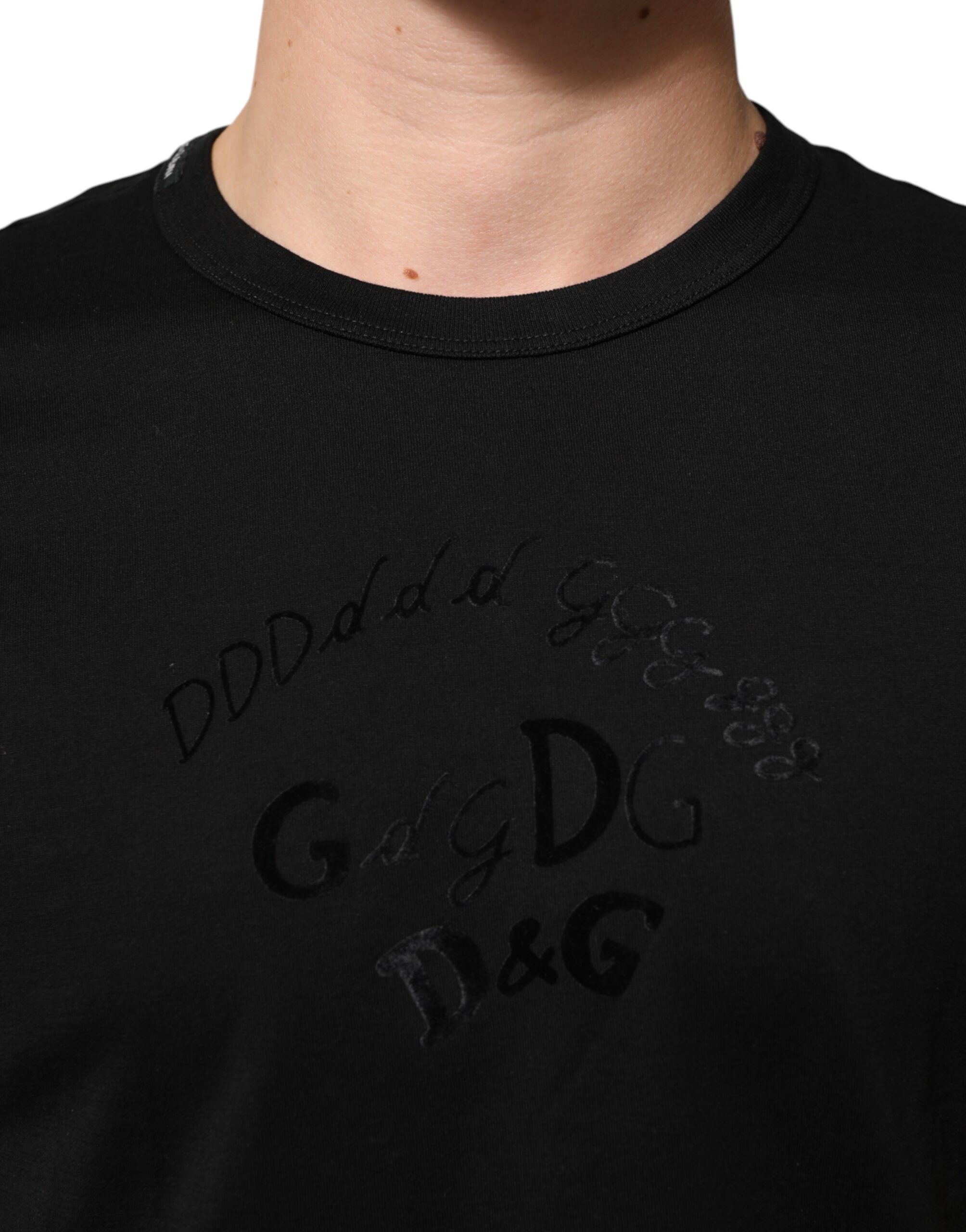 Мужская футболка из черного хлопкового бархата с логотипом Dolce & Gabbana, черный — фото 4