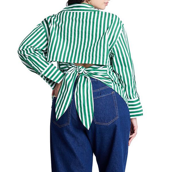 

Женская плюс сайз полосатая блузка с завязками и пуговицами Eloquii