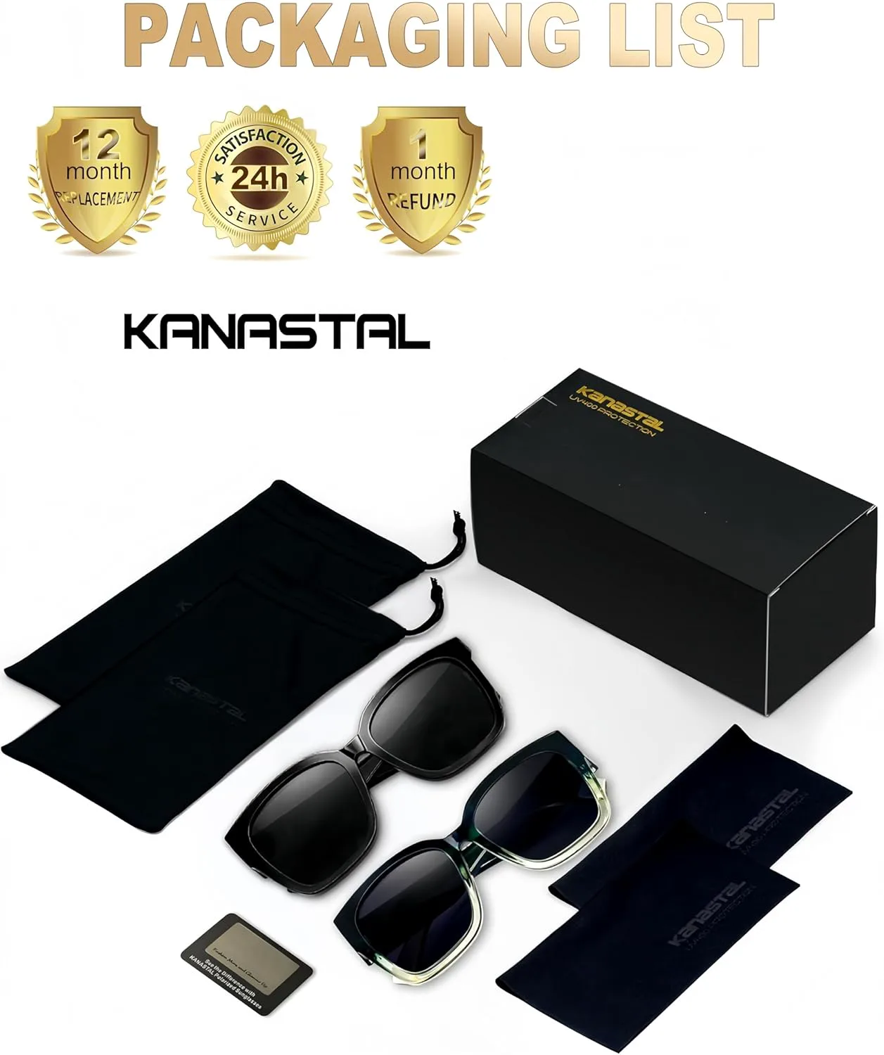 

KANASTAL Солнцезащитные очки поверх очков, поляризованные, увеличенного размера, модные, облегающие, комплект из 2 штук, 【a08】black/Black+gradient Green/Grey