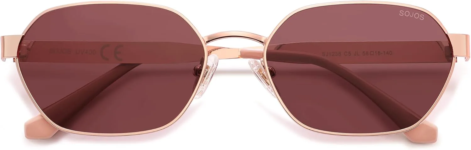 

Модные поляризованные шестиугольные солнцезащитные очки SOJOS для женщин и мужчин, защита от УФ-излучения UV400, ретро-прямоугольные очки SJ1238, Rose Gold/Red