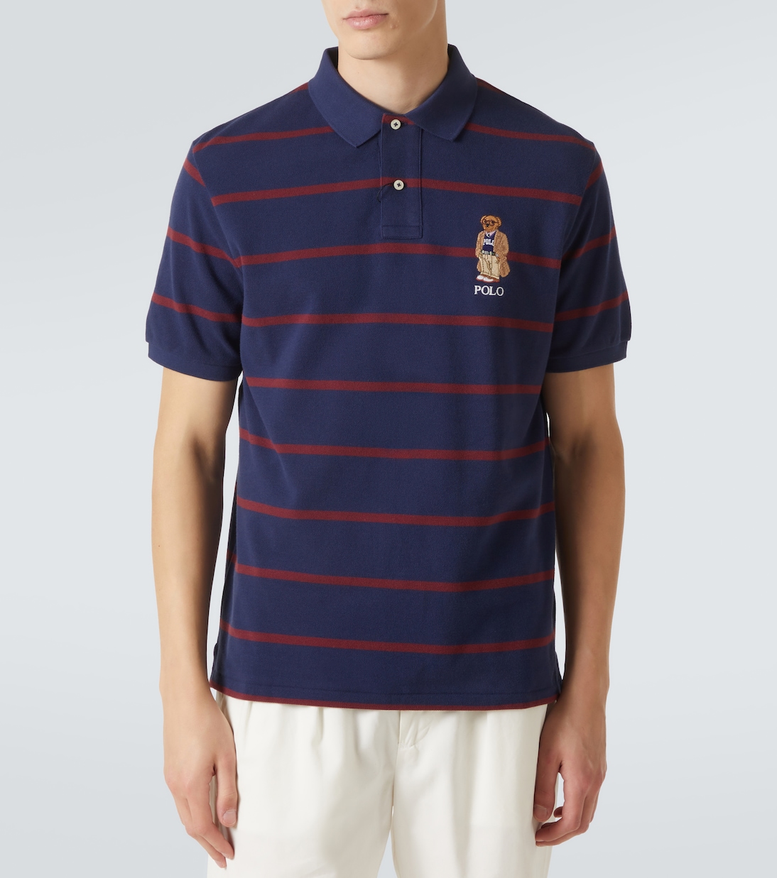 Поло с медведем в полоску из хлопка Polo Ralph Lauren, Npt Nvy Rd Wn M Hrtg Bear — фото 3