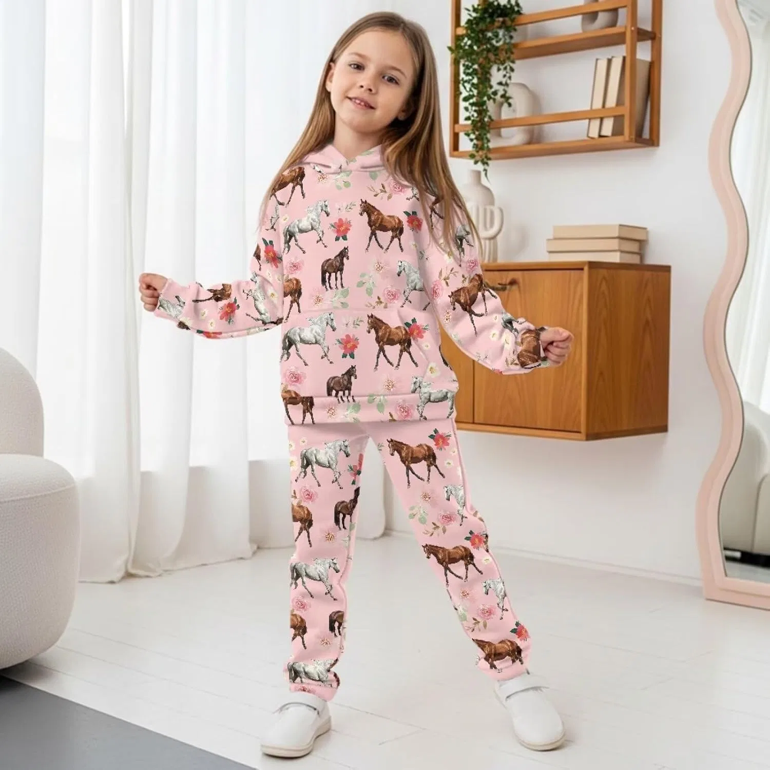 Детский спортивный костюм из флиса Pensura, 2 предмета, Floral Western Horse Pink — фото 3