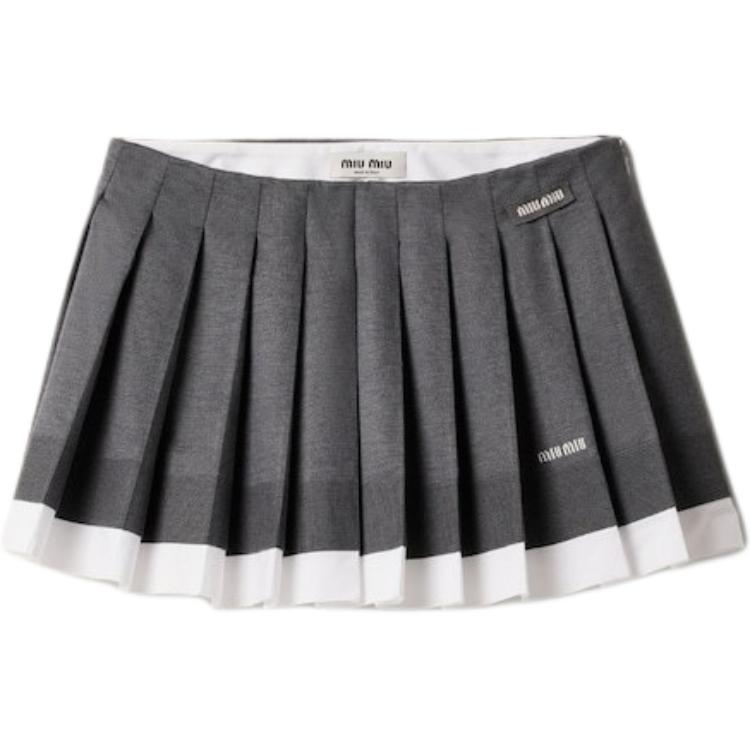 Повседневная короткая юбка женская серая MIU MIU, белый — фото 3