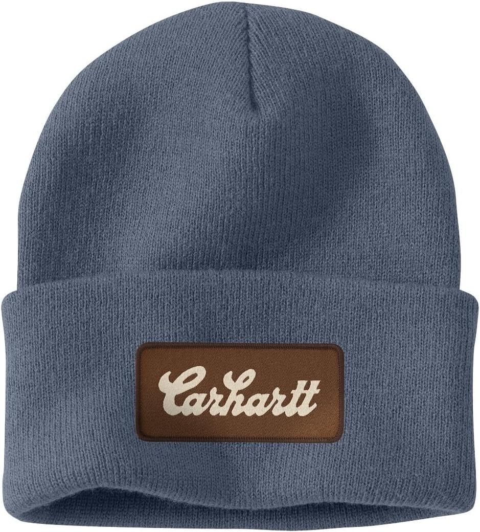 

Carhartt мужская вязаная шапка с манжетом и нашивкой, Bluestone