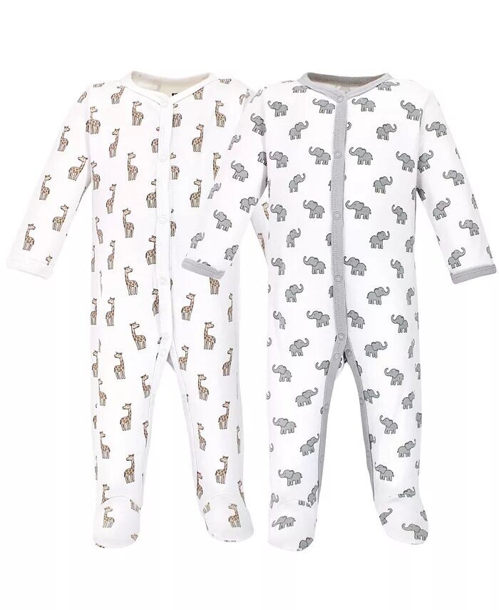 

Baby Boys Baby Cotton Snap Sleep and Play 2шт, Слон-Жираф Hudson Baby, серебряный