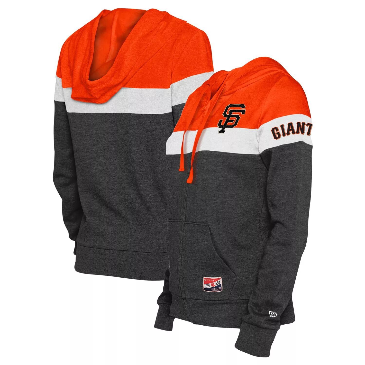 

Женская куртка с капюшоном New Era Heather Black San Francisco Giants с цветными блоками и молнией во всю длину New Era