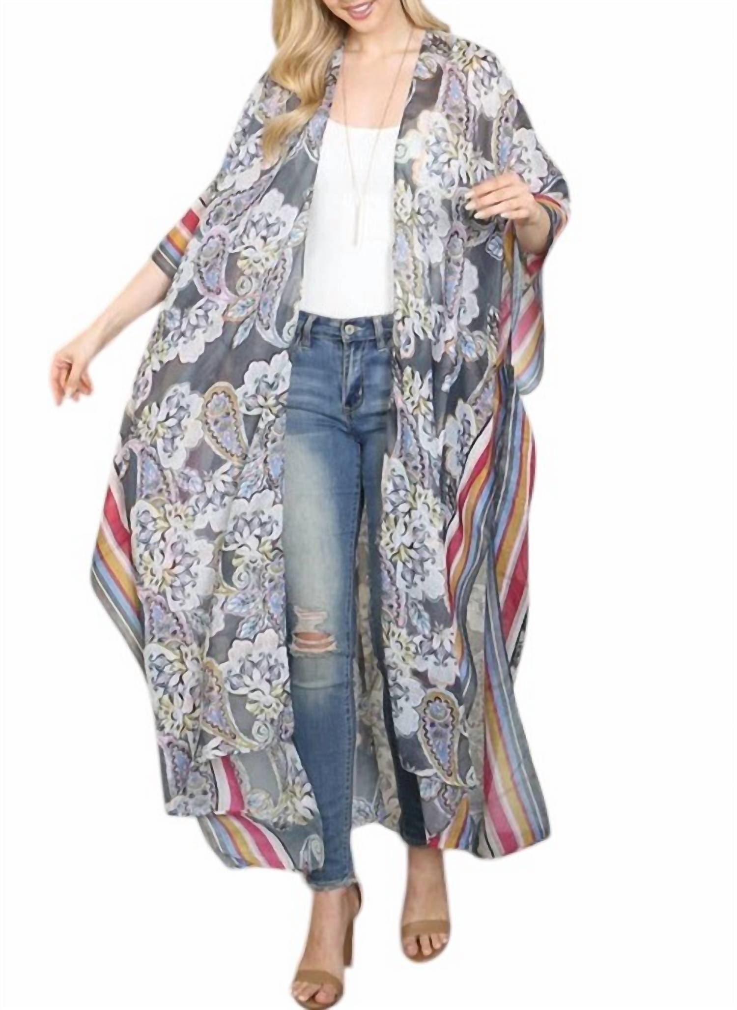 

Кимоно Paisley Bliss серого цвета Riah Fashion