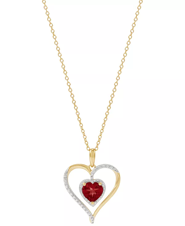 

Ожерелье с подвеской в форме сердца из стерлингового серебра 14 карат с драгоценными камнями и бриллиантами, украшенное бриллиантами Macy'S, ruby