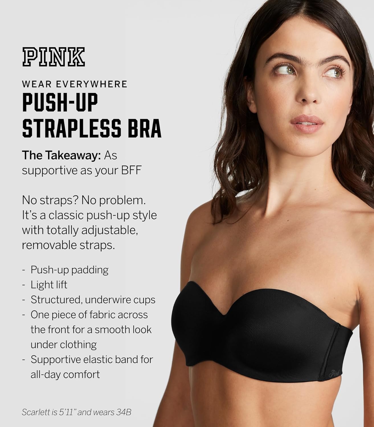 Victoria's Secret Женский бюстгальтер Pink Wear Everywhere Push Up Strapless, Бюстгальтеры для женщин (32A-38DD), New Look Praline — фото 4
