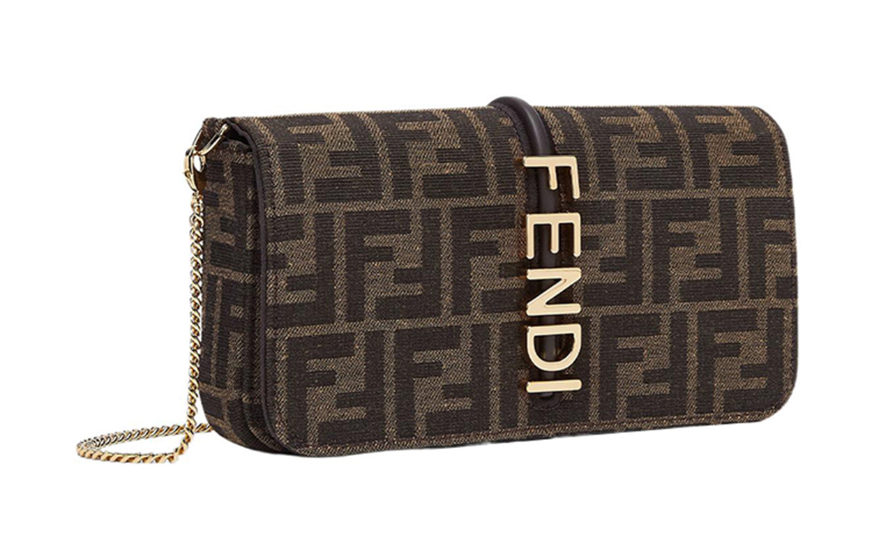 Fendi Кожаный кошелек graphy для женщин, коричневый — фото 3