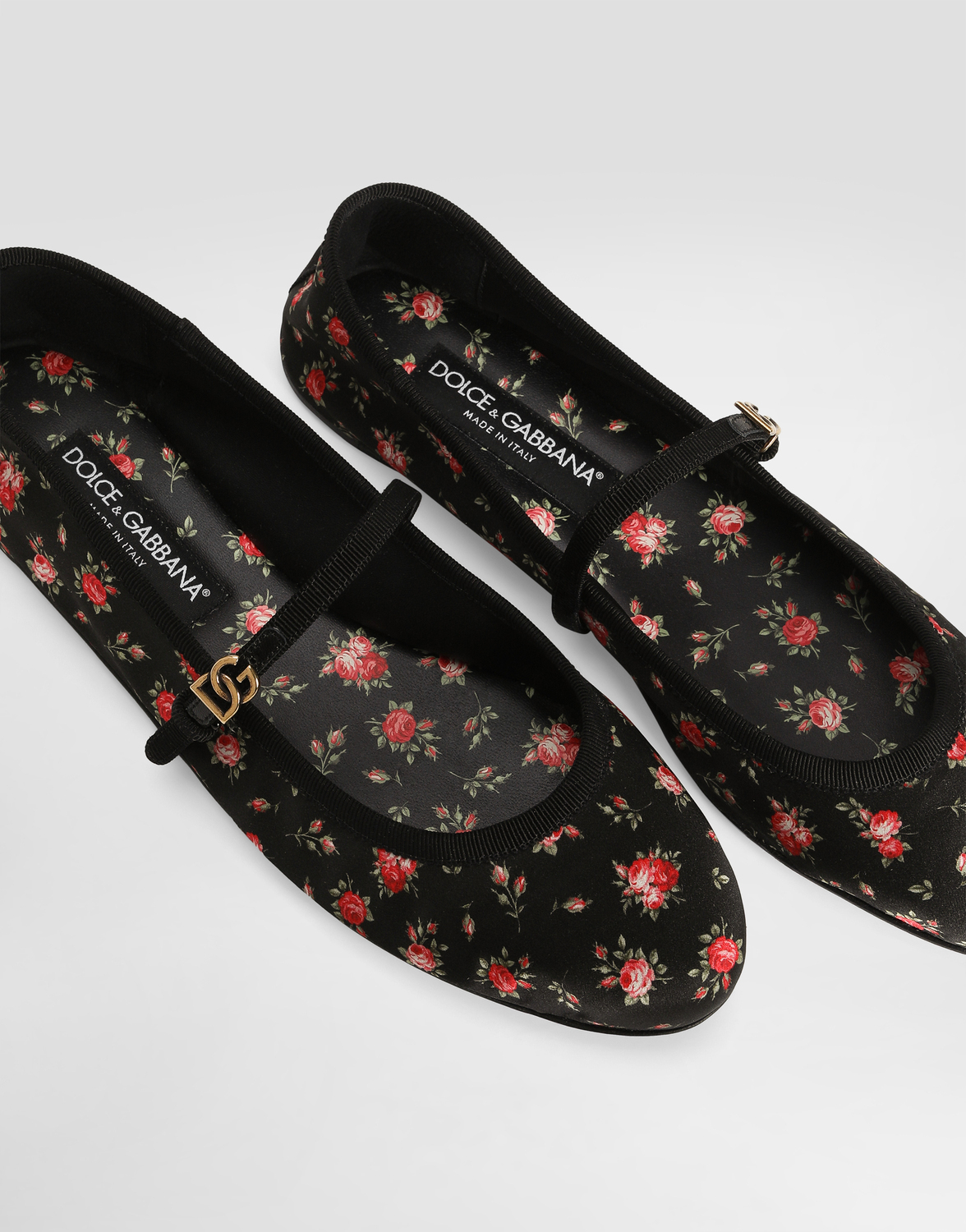 Атласные балетки с принтом из маленьких роз Dolce & Gabbana, мультиколор — фото 4