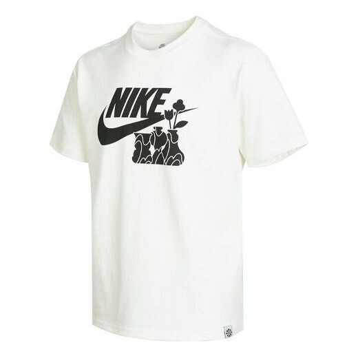

Футболка Men's Nike Logo Flowers Printing Casual Sports Short Sleeve White T-Shirt, мультиколор