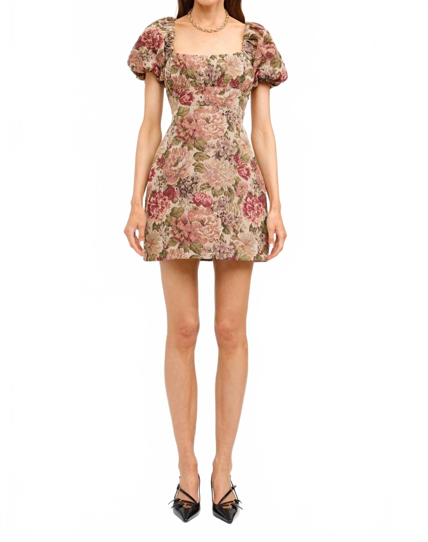 

Sofie the Label Платье с цветочным жаккардовым узором и пышными рукавами, бордового цвета