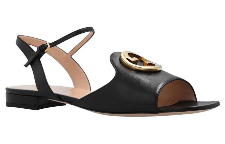 Сандалии кожаные Gucci с переплетенными буквами, черный — фото 4