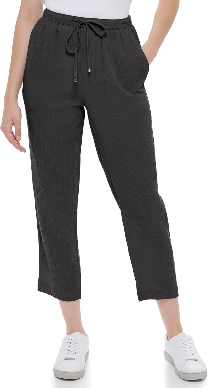 

Женские повседневные удобные тонкие брюки Calvin Klein с завязками на талии (стандартные и большие размеры), Black