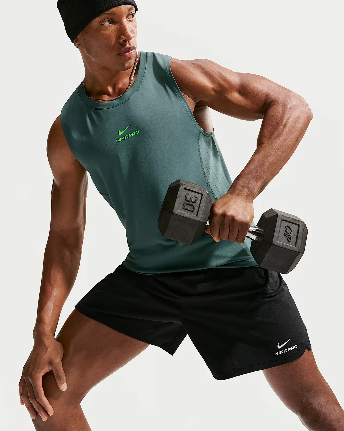 Мужская тренировочная майка Nike Pro Dri-FIT, Mineral Slate/Green Strike — фото 3