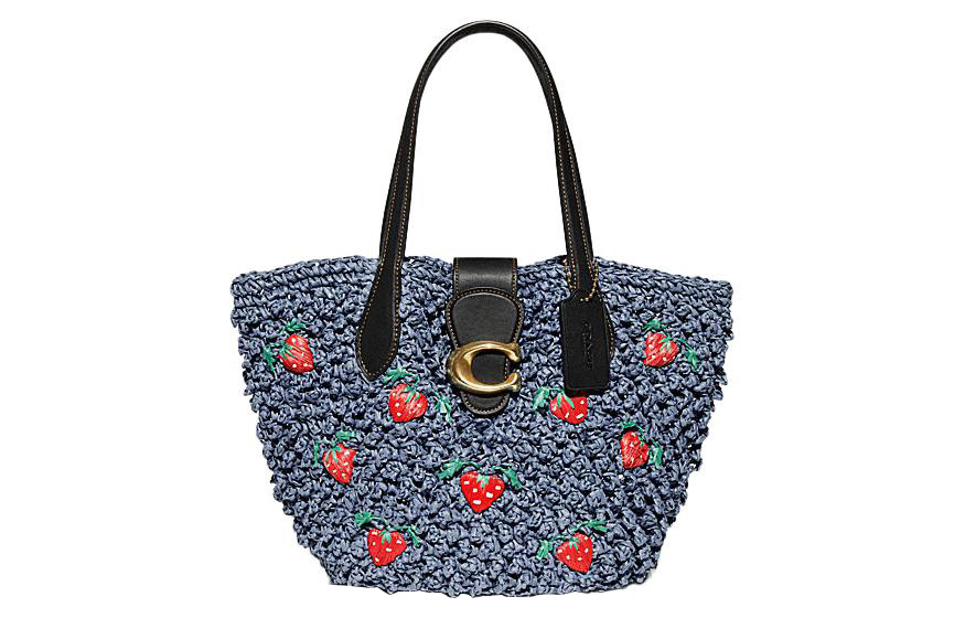 

Сумка-шоппер из целлюлозного материала с соломкой, средний размер, женская, синяя COACH